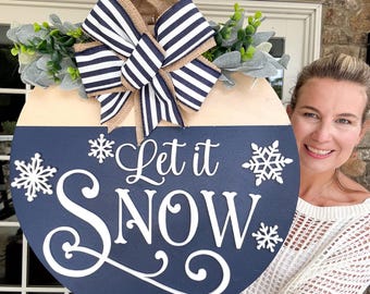 Let it Snow deurhanger | Wintervoordeurdecoratie | Houten deurhanger | Winterkrans