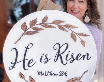Easter Door Hanger: He is Risen Front Door Decor - Christian Sign