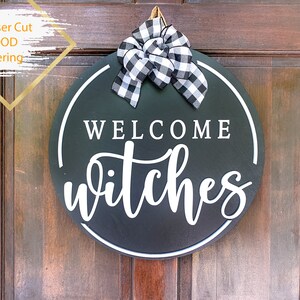 Halloween Door Decor Fall Wreath Front Door Wreath Fall Decor Entry Way Wall Decor Welcome Sign Black Welcome Witch