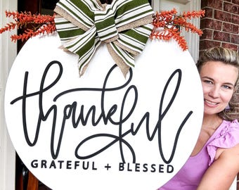 Dankbaar deurhanger | Dankbaar Dankbaar Gezegend Houten Deurhanger | Houten deurhanger Thanksgiving | Deurbordje herfst