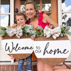 Double Door Hanger | Welcome to our Home Front Door Decor | Front Door Wreath | Front Door Sign | Realtor Gift |