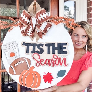 Fall Football Door Hanger | Wooden Fall Door Hanger | Football wooden Front door decor | Hello Fall Wooden Door Hanger