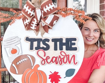 Fall Football Door Hanger: Wooden Fall Front Door Decor