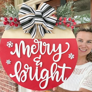 Wooden Door Hanger Christmas | Christmas Front Door Decor | Wood Door Hanger | Christmas Wreath