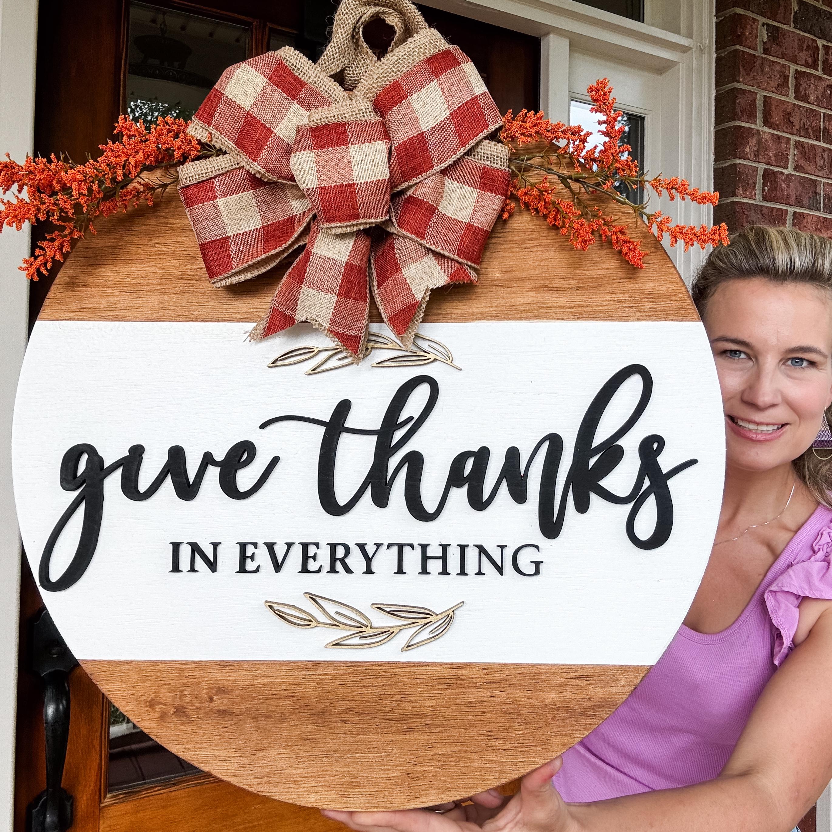 Give Thanks Door Hanger | Thanksgiving Door Decor l Front Door Decor | Welcome Fall Wooden Door Hanger | Pumpkin Fall Door Sign