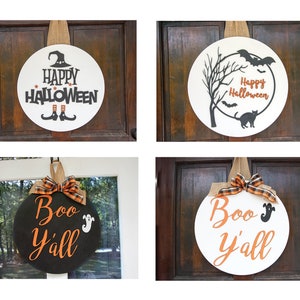 Halloween 'Hey Boo' Door Hanger Wooden Circle Halloween Sign Farmhouse Style Fall Sign Front Door Decor image 10