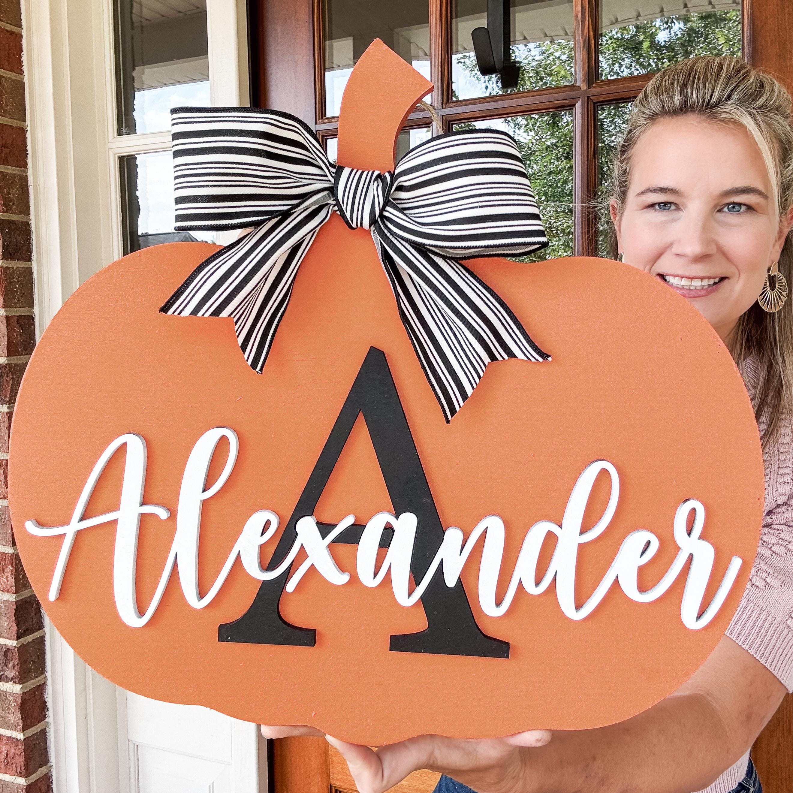 Pumpkin Door Hanger | Welcome Fall Wreath | Personalized Welcome Front door decor | Wooden Door Hanger | Pumpkin Fall Door Sign