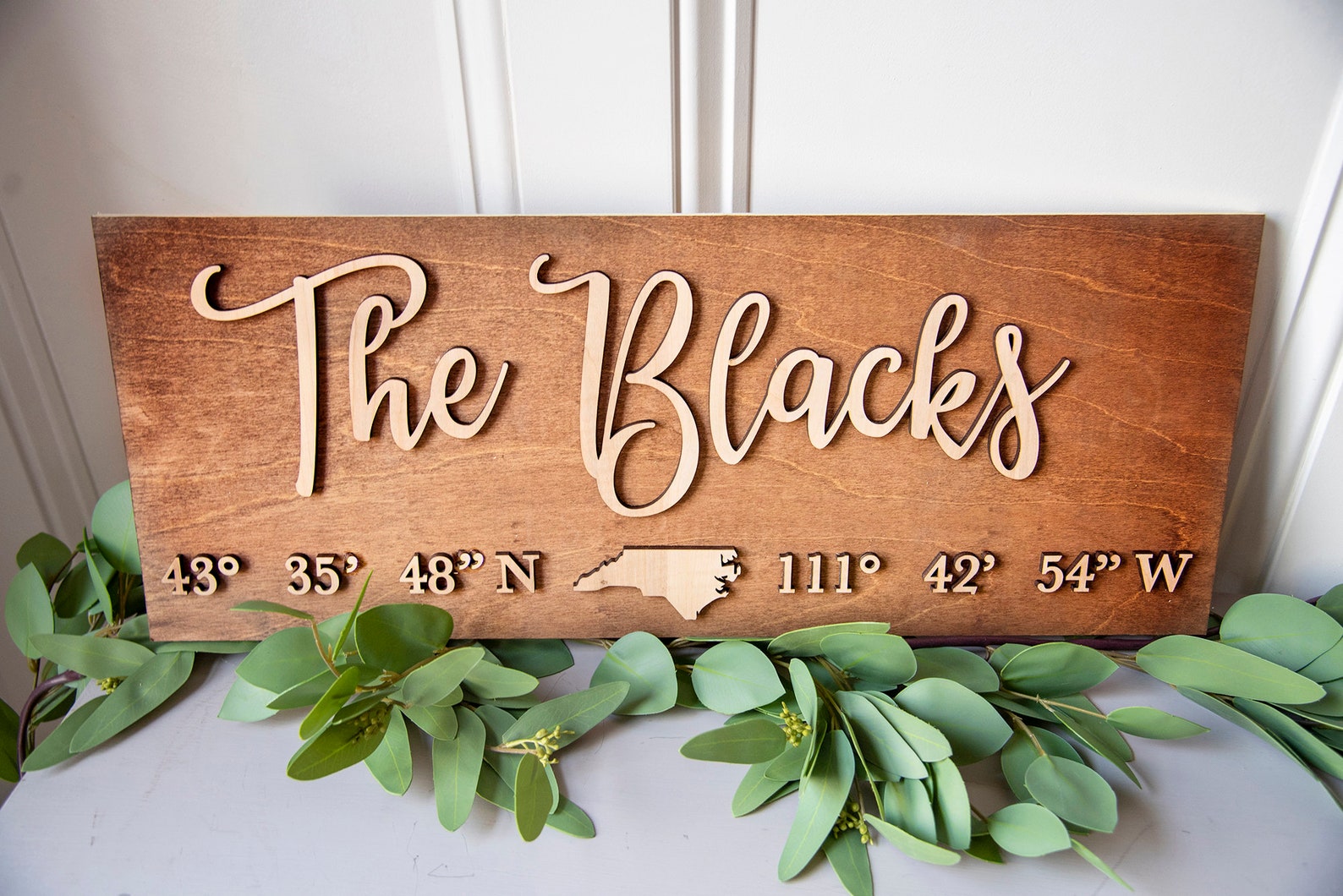 Custom Family Name Sign | Last Name Decor | Coordinates Sign | Wedding Decor | Engagement Photoshoot Prop - 9.5" x 24", Classic Gray