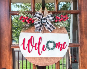 Christmas Door Decor  | Front Door Hanger | Wood Door Hanger | Christmas Wreath