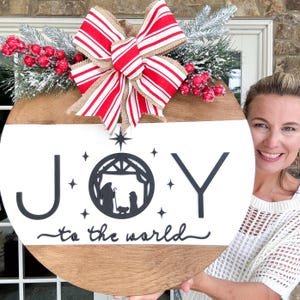 Wooden Door Hanger Christmas | Christmas Front Door Decor | Joy to the World Wooden Door Hanger | Christmas Wreath