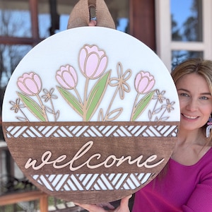 Spring Welcome Door Hanger | Front Door Decor | Front Door Sign | Newlyweds | Engagement gift