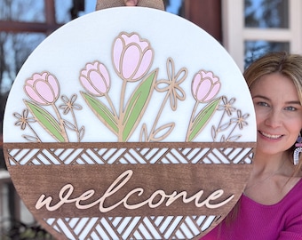Spring Welcome Door Hanger | Front Door Decor | Front Door Sign | Newlyweds | Engagement gift