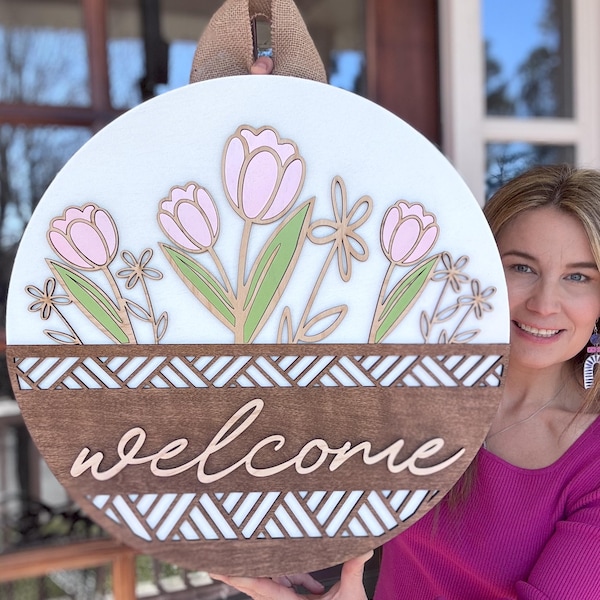 Appendino per porta di benvenuto primaverile / Decorazione per porta d'ingresso / Cartello per porta d'ingresso / Sposi novelli / Regalo di fidanzamento