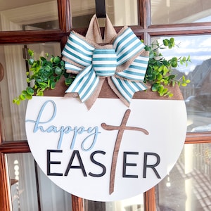 Easter Door Hanger Happy Easter Front Door Decor Easter Front Door Wreath Spring Door Hanger image 1