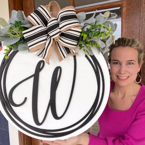Monogram Door Hanger | Minimalist Door Hanger | Wooden Front Door Welcome Sign | Housewarming Gift