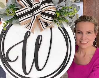 Monogram Door Hanger | Minimalist Door Hanger | Wooden Front Door Welcome Sign | Housewarming Gift