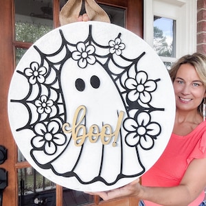 Boo Ghost Door Hanger | Fun Ghost Halloween Door Hanger | Wooden Halloween Door Hanger | Halloween Front Door Decor