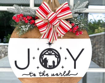 Pigort Christmas Joy Sign Wreath For Door - Holiday Wooden Wall Decor Indoor Outdoor, Farmhouse Style - View #2