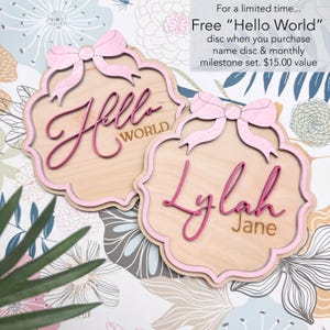 Birth Announcement Sign | Wooden Monthly Milestone Disc Set | Newborn Photo Prop | Baby Girl Gift | Baby Girl Announcement