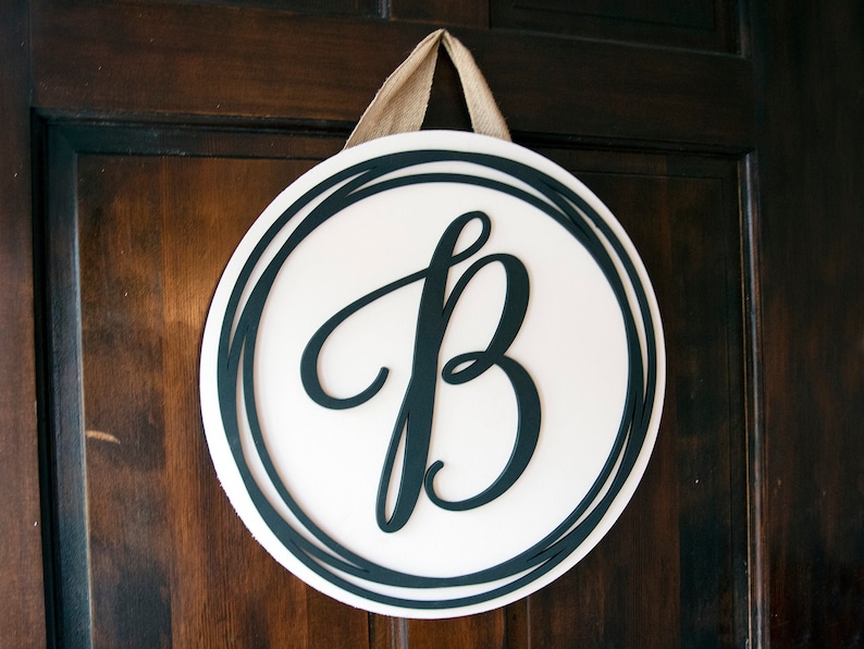 Monogram Initial Door Hanger | Minimalist Door Hanger | Wooden Front Door Welcome Sign | Housewarming Gift 