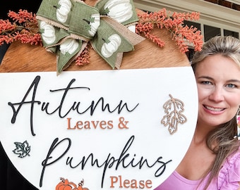 Deurhanger val | Herfstkrans | Hello Fall houten deurhanger | Pompoen herfstdeurbord