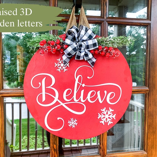 Christmas Door Hanger Wood Door Hanger Christmas Wreath Etsy