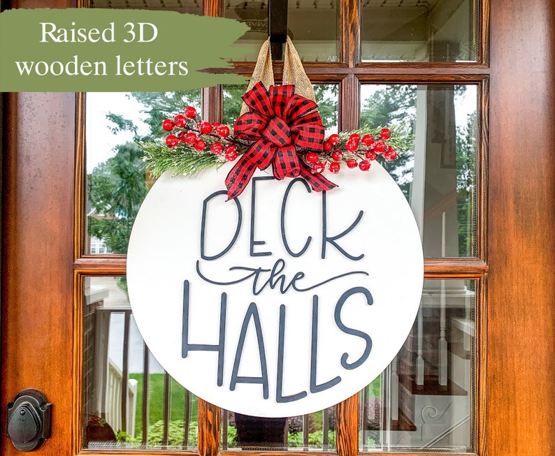 Deck the Halls Christmas Door Hanger Wood Door Hanger Christmas Wreath #7 Deck the Halls