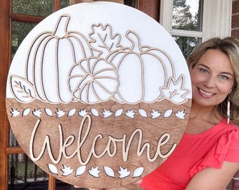 Fall Welcome Door Hanger | Fall Wooden Door Hanger | Fall wooden Front door decor | Hello Fall Wooden Door Hanger | Pumpkin Fall Door Sign