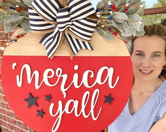 America Yall Door Hanger | 4th of July Door Hanger | Patriotic Front Door Decor | 4th of July Front Door Decor | Patriotic Door Hanger