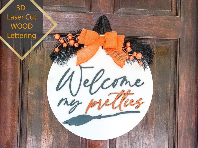 Halloween Door Decor Fall Wreath Front Door Wreath Fall Decor Entry Way Wall Decor Welcome Sign Welcome Pretties