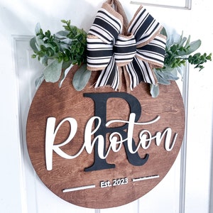 Front Door Hanger Personalized Door Decor Wooden Last Name Sign Front Door Wreath Established Sign Anniversary Gift image 3