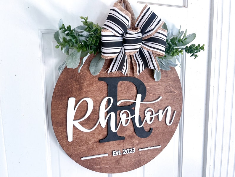 Front Door Hanger Personalized Door Decor Wooden Last Name Sign Front Door Wreath Established Sign Anniversary Gift image 3