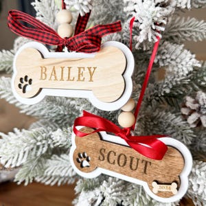 Dog Christmas Ornament | Wooden Dog Ornament | Dog Bone Ornament | Christmas Ornament for Dog | Pet Ornament