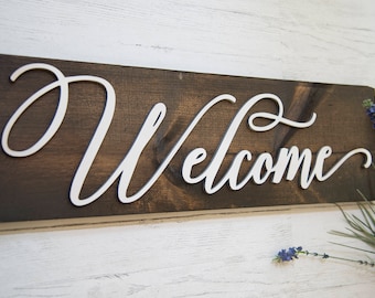 Welcome Sign, Wall Decor, Rustic Wood Sign, Farmhouse sign, Entryway Sign, Living room Sign,  Shelf sign