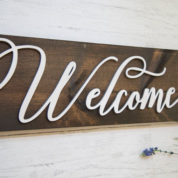 Welcome Sign, Wall Decor, Rustic Wood Sign, Farmhouse sign, Entryway Sign, Living room Sign,  Shelf sign