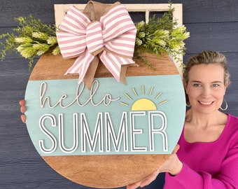 Hello Summer Door Hanger | Front Door Decor | Front Door Sign | Newlyweds | Engagement gift