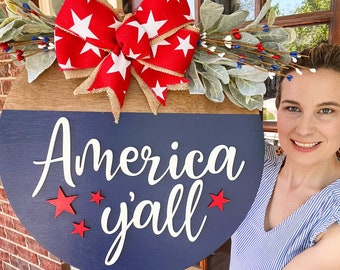 America Yall Door Hanger | 4th of July Door Hanger | Patriotic Front Door Decor | 4th of July Front Door Decor | Patriotic Door Hanger