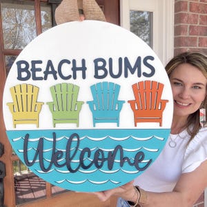 Beach Door Hanger | Custom Beach Please Door Decor | Wooden Front Door Wreath | Spring Entry Way Decor