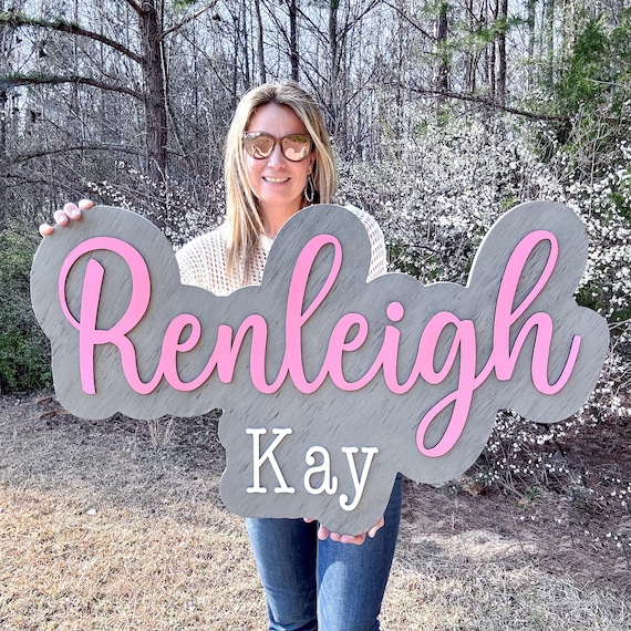 Nursery Name Sign | Large Wood Name Sign | Layered Name Sign for Above Crib | Cut Out Name Sign