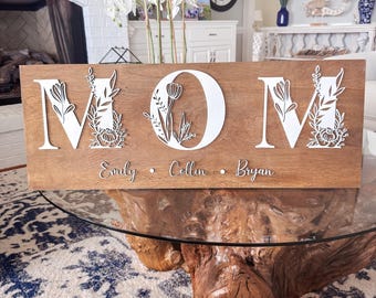 Mother’s Day Gift | Personalized Floral Wood Sign for Mom | Gift for mom | Custom Name Sign Wall Decor