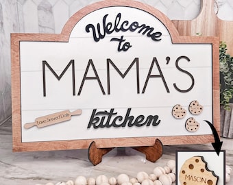 Mamas Kitchen Wooden sign with Kid's Names as Cookies | Mothers Day Gift | Grandma's Kitchen | Personalized Wooden Sign Children's name