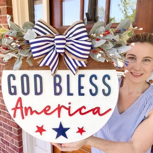 God Bless America Door Hanger | 4th of July Door Hanger | Patriotic Front Door Decor | 4th of July Front Door Decor |Patriotic Door Hanger