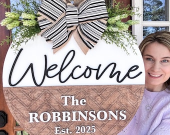 Wooden Front Door Sign | Front Door Decor | Welcome Door Hanger | Welcome Door Sign with Name