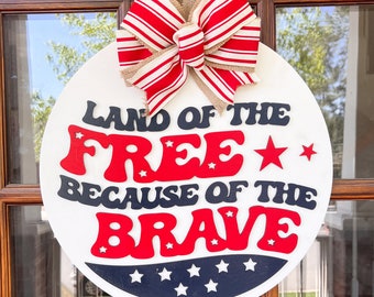Deurhanger 4 juli | Patriottisch voordeurdecor | Deurhanger Memorial Day | 4 juli houten voordeurdecor | Patriottische deurhanger