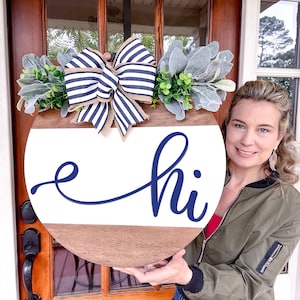 Hola percha de puerta de madera / Hola decoración de la puerta principal / corona de la puerta principal / letrero de la puerta principal / regalo del agente inmobiliario /