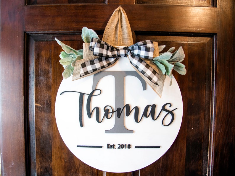 Personalized Wood Door Hanger Last Name Sign Front Door Etsy