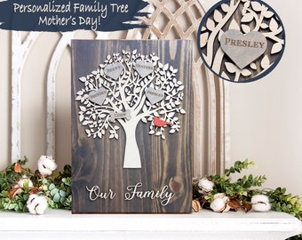 Personalized Wooden Family Tree | Walnut Stained Keepsake