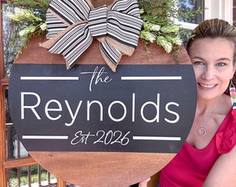 Personalized Front Door Wreath: Wooden Door Hanger with Last Name | Front Door Decor