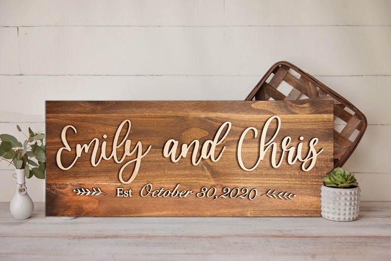 Personalized Wooden Sign Wedding Date Sign Entryway Wall Decor Wedding Gift Newlywed Gift Mantle Decor image 1