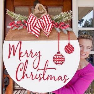 Christmas Door Hanger | Front Door Decor | Wood Door Hanger | Christmas Wreath